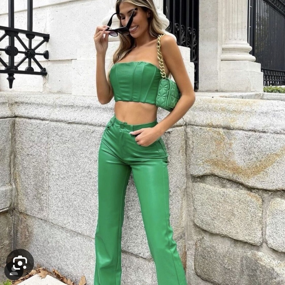 Zara green leather crop top